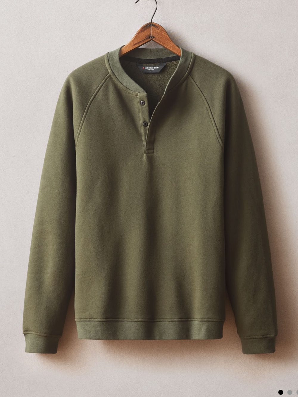NWOT American Giant Deep Olive Green Midweight Snap Henley Sweatshirt XXL 2XL